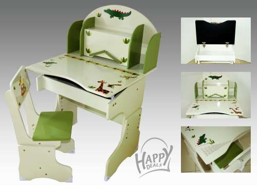 Children's 3 In 1 Wooden Desk, Chair & Chest (Pink, Green)