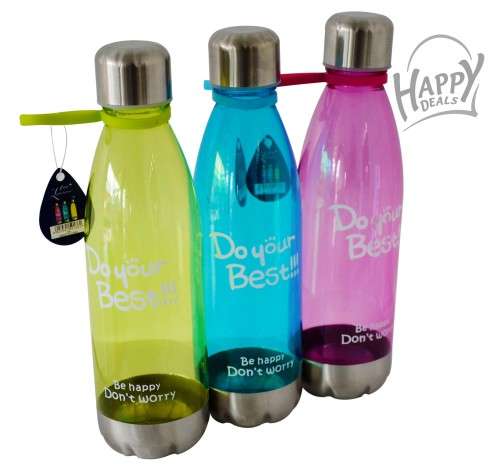 WATER BOTTLE WITH METALIC BASE AND CAP