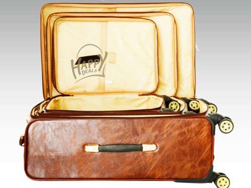 3 PIECE LEATHER CARRY-ON LUGGAGE SET