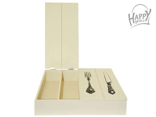 WOODEN CUTLERY STORAGE BOX WITH TWO LIDS