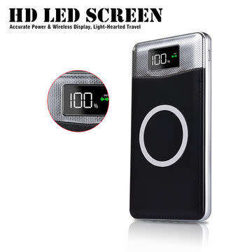Portable Fast QI Wireless Charger with HD LED Screen & built-in 10000 mAh Power Bank