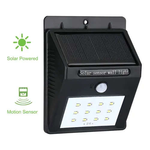 Solar Powered PIR LED Wall Light - White Light