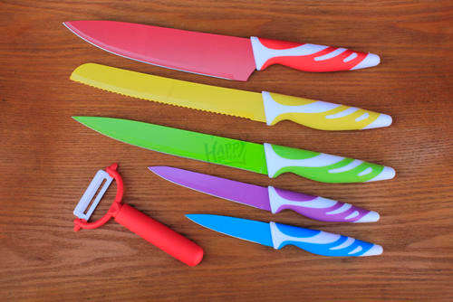 Colourful kitchen set of knives