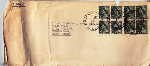 QEII - 1953 - Airmail letter from Australia to Cape Town - Poor condition