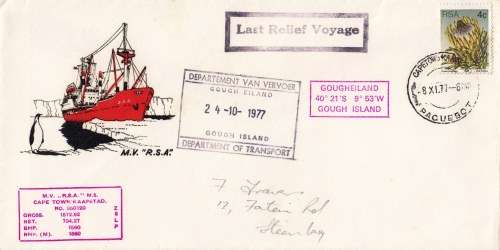 RSA - Posted at sea - M.V. RSA -  Last Relief Voyage - Stamped by the Department of Transport.
