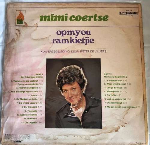 LP,Mimi Coertse,Op My Ou Ramkietjie,M:VG+,C:G+,Label:EMI Brigadiers.LSS 15,Press:SA