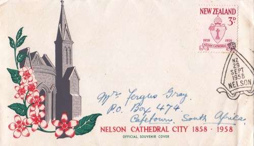 New Zealand, Official Souvenir cover, to Cape Town, 1958