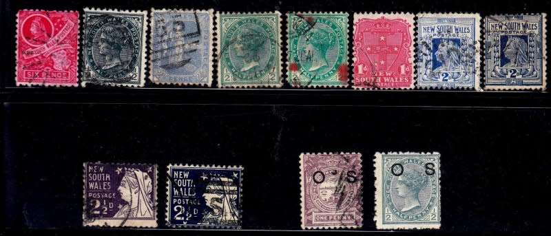 New South Wales,Scott #80,89,95,98,99,100,102,103,O24,O38a,VFU,CV$60.00