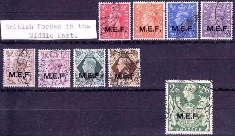 Great Britain,Middle East Forces (MEF),Scott #1 to 9,1942/43,FU,KGVI