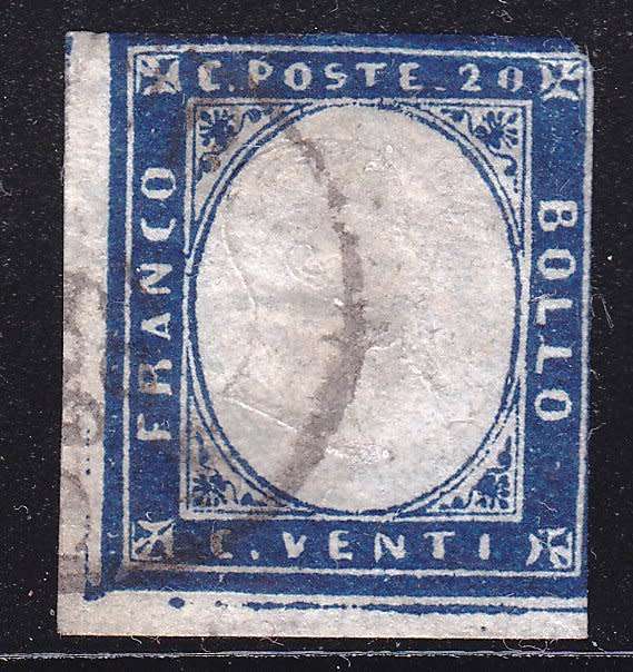Italy,Sardinia,1855/63,FU,King Victor Emmanuel,20c Indigo,Imperf.