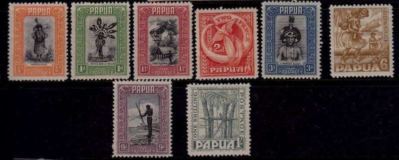 Papua, Scott #94 to 98,101,103,1932,MNH,Crease on back of the 2d and 6d CV$60.00