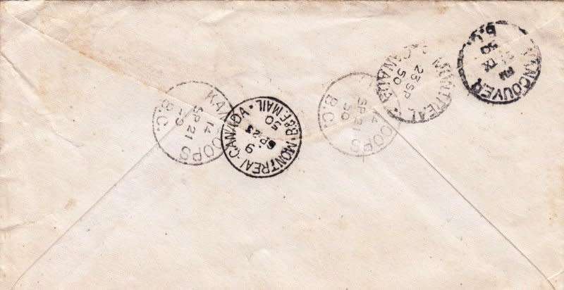 Canada, Scott #284,285,287,1950,FDC,Size16.6X9.4cm