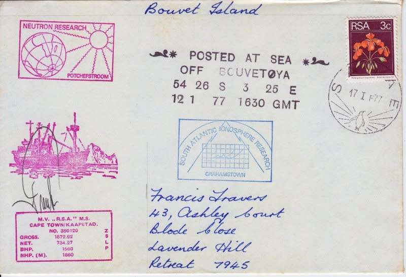 South Africa,Special cover from Bouvet Island,1977,Posted at Sea