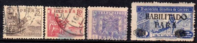 Spain, Cinerella MH 1940,Scott # 664,665 FU 1938,50 and VFU Telepragh 1940