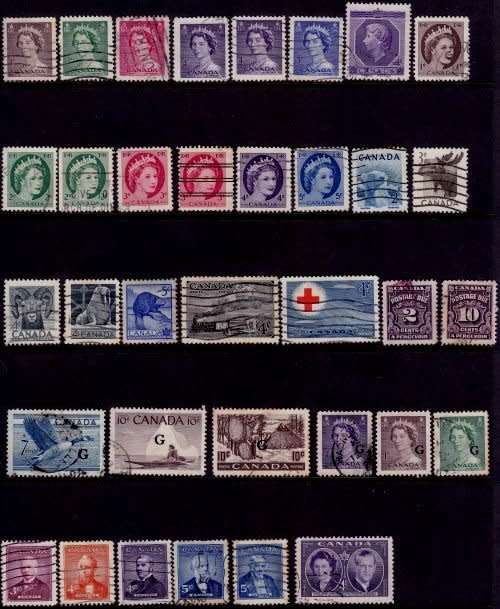 Canada, Used selection with hinge spots and remnants, on 5 stock cards