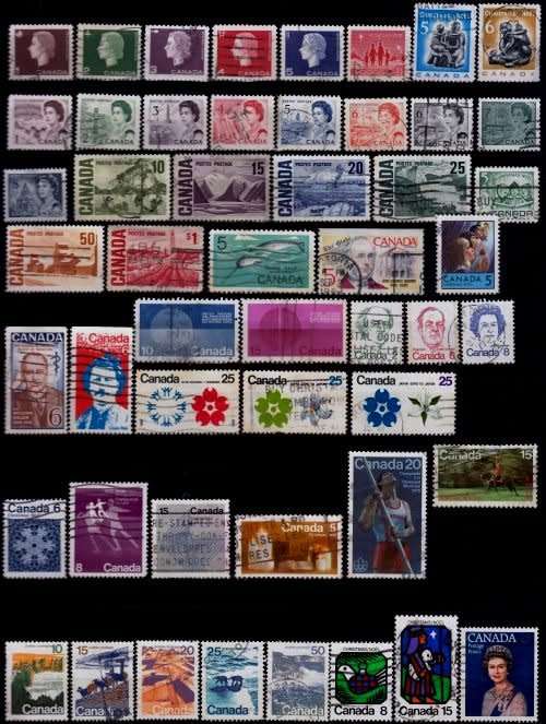 Canada, Used selection with hinge spots and remnants, on 5 stock cards