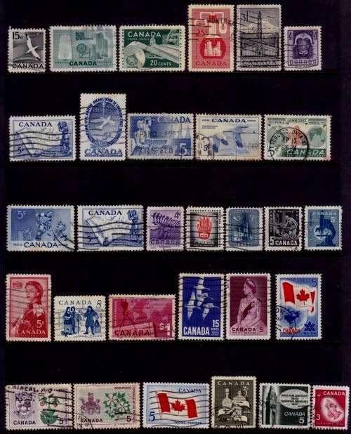 Canada, Used selection with hinge spots and remnants, on 5 stock cards