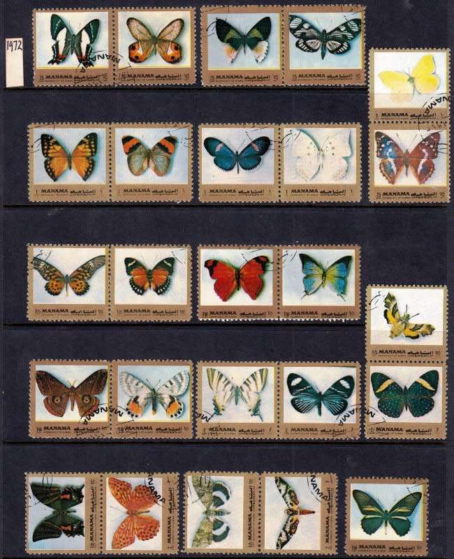 UAE,Manama,1972,MNH,29 stamps,Butterflies on stamps,CTO