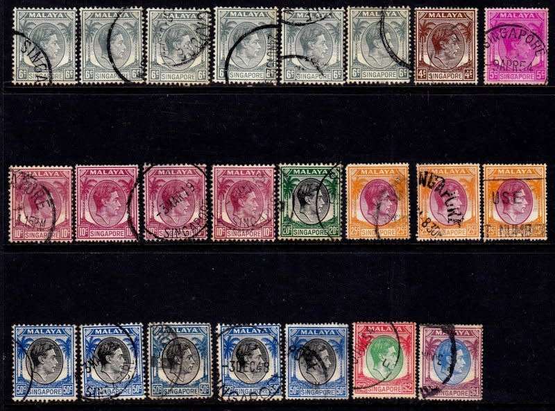 Singapore, Scott #4,5,6,9,12,14,17,18,19,1948,52,VFU, CV$16.00