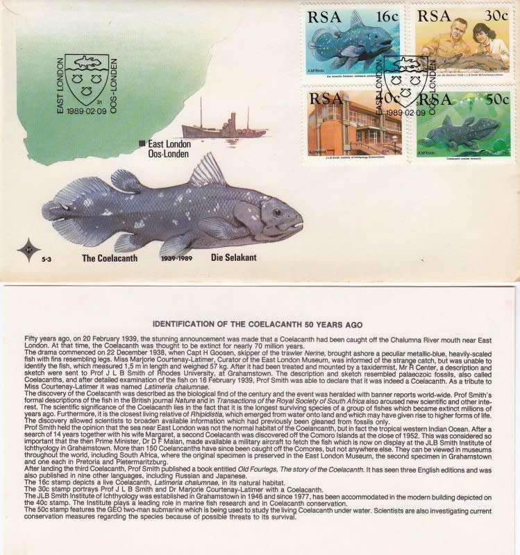 RSA, Scott #762/765,1992, Discovery of living specimen Coelacanth