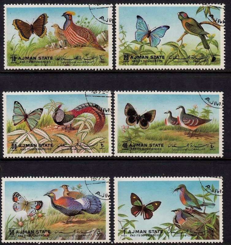 United Arab Emirates,Ajman,Butterflies and birds,1971,MNH,CTO