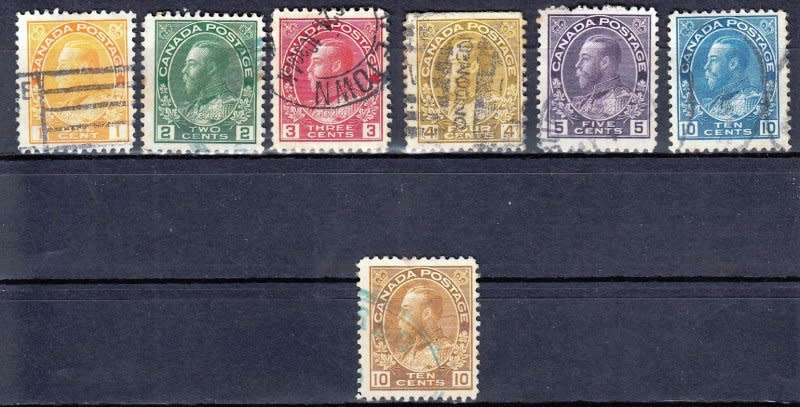 Canada, Scott #105,107,109,110,112,117,118,1922,VFU, KGV