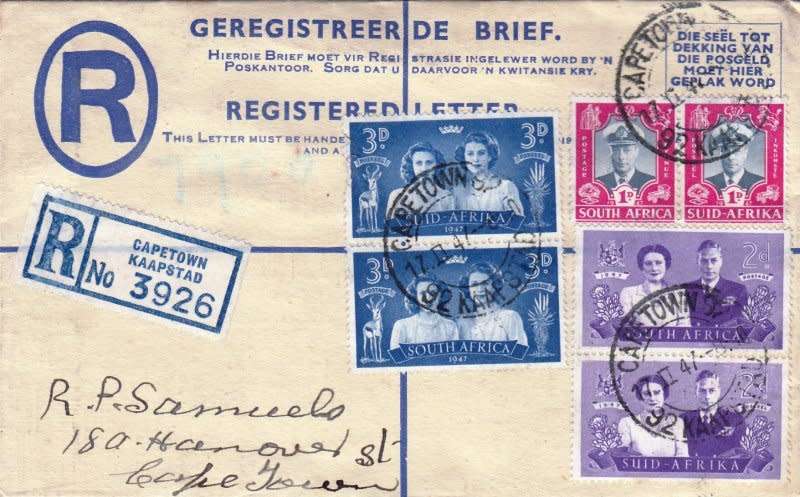 RSA,Union,Scott #103,105,1947,FDC,Size15cmX9.3cm