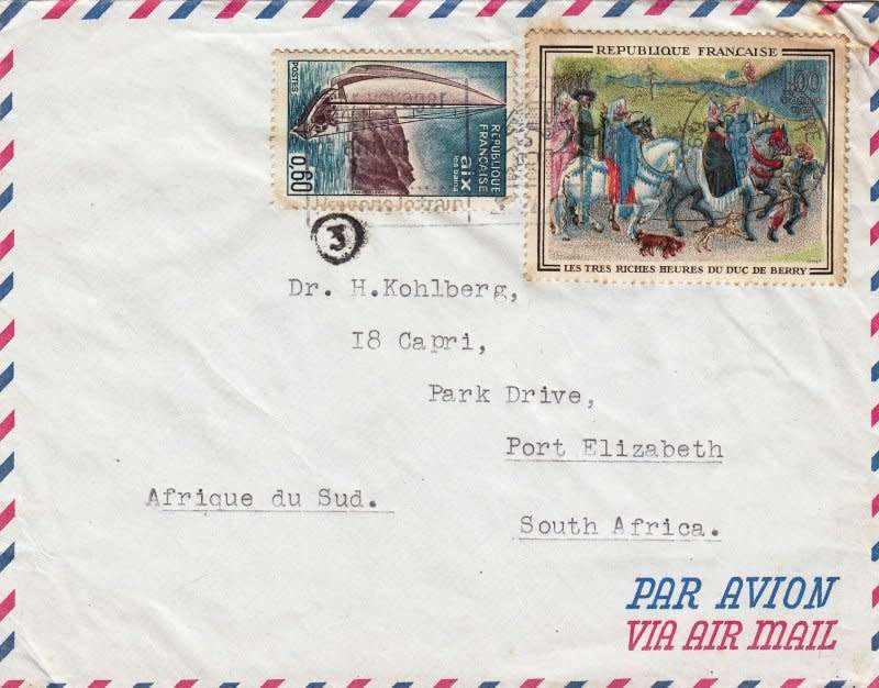 France,Scott #1115,1969,Cover from France to South Africa