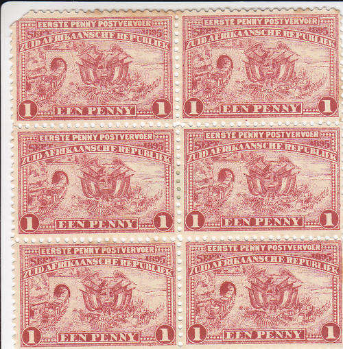 ZAR block of 6 stamps 1p  "Mint" 1895 - As per photo
