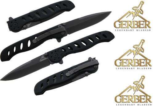 GERBER Evo Large Tanto Black Folding Knife, Aluminum Handle Combo Blade **NEW**