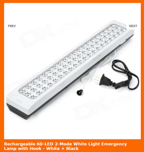 Rechargeable 60-LED White Light Emergency Lamp with Hook - 2-Mode**Power outages not a problem**