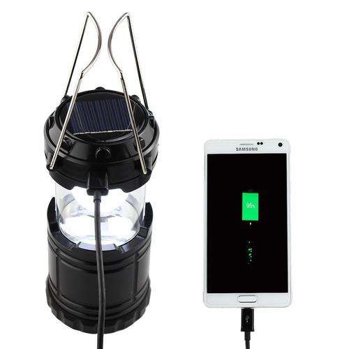 Ultra Bright LED Collapsible Camping Lantern, Solar and AC rechargeable with USB Charger for Cell
