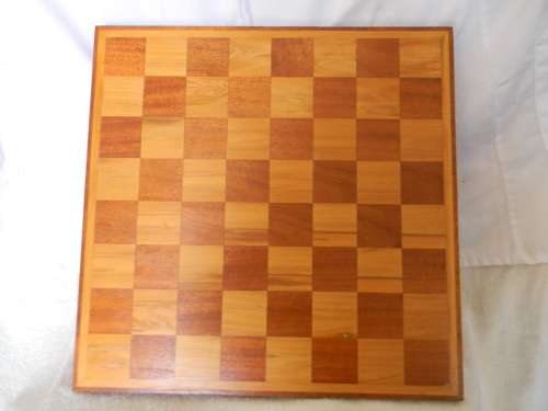 Yellowwood And Mahogany Chess Board With Ebony And Teak Chess Pieces