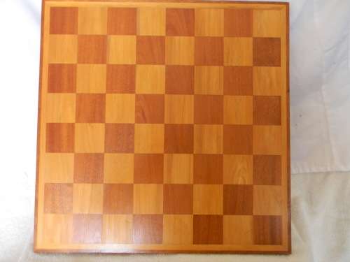 Yellowwood And Mahogany Chess Board With Ebony And Teak Chess Pieces