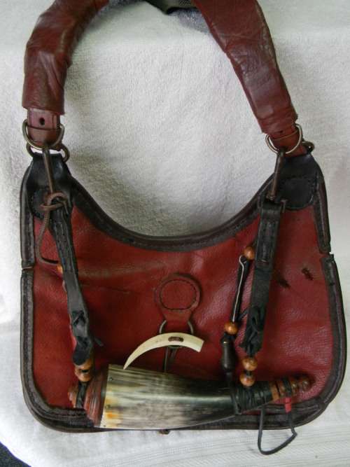 Black Powder Bag and Powder Flask No 1