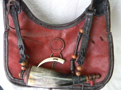 Black Powder Bag and Powder Flask No 1