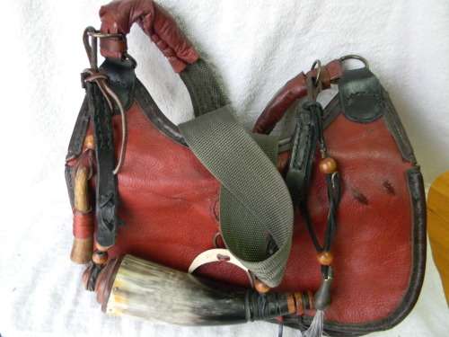 Black Powder Bag and Powder Flask No 1