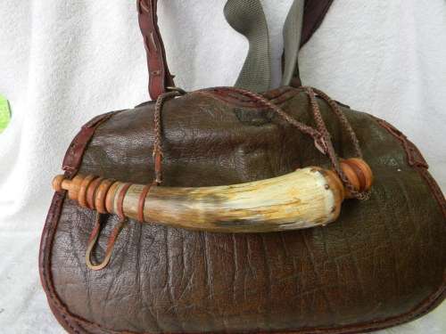 Black Powder Bag and Powder Flask No 2