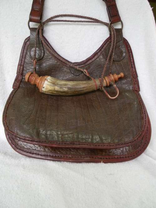 Black Powder Bag and Powder Flask No 2