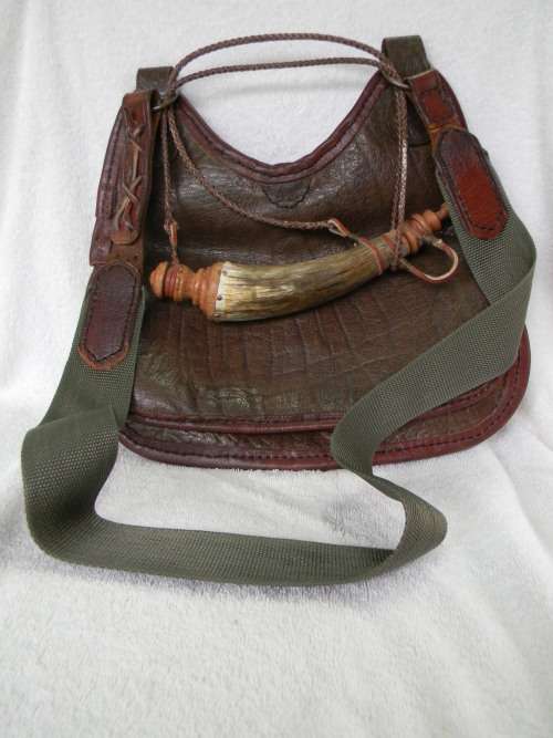 Black Powder Bag and Powder Flask No 2