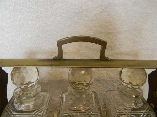 1890`s Antique Tantalus With Three Crystal Decanters