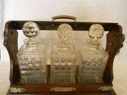 1890`s Antique Tantalus With Three Crystal Decanters
