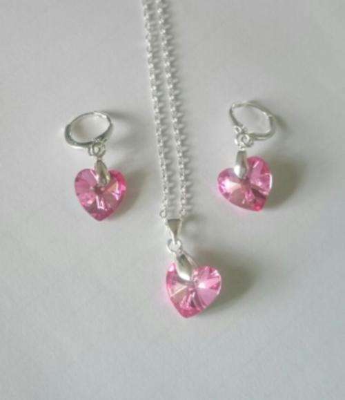 Swarovski Heart Necklace and Earring set (Pink)