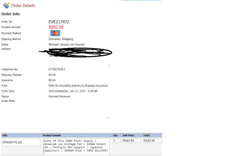 Antec VP600P 600W Power Supply (Postnet shipping included)