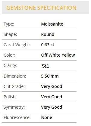 Beautiful 0.63 ct 6.45 mm Off White Yellow color Si1 Round Cut Loose Moissanite