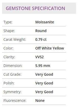 Beautiful 0.79 ct 5.95 mm Off White Yellow color VVS2 Round Cut Loose Moissanite