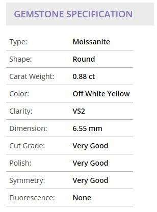 Beautiful 0.88 ct 6.55 mm Off White Yellow color VS2 Round Cut Loose Moissanite