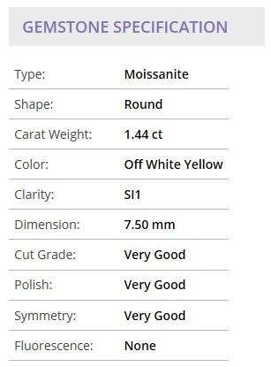 Beautiful 1.44ct 7.50 mm Off White Yellow color Si1 Round Cut Moissanite(STOCK CLEARANCE)