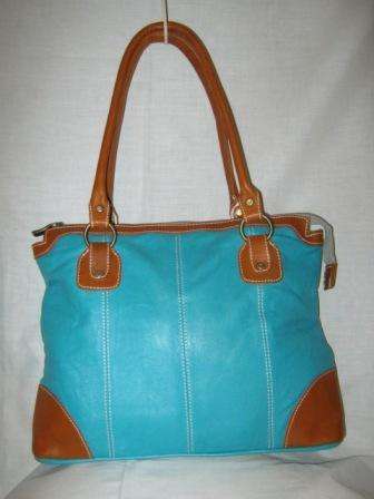 GENUINE LEATHER AQUA AND TAN HAND BAG (7 DAY MONEY BACK GUARANTEE)