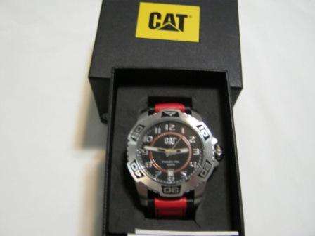 CAT MENS WATCH SILVER RED AND BLACK